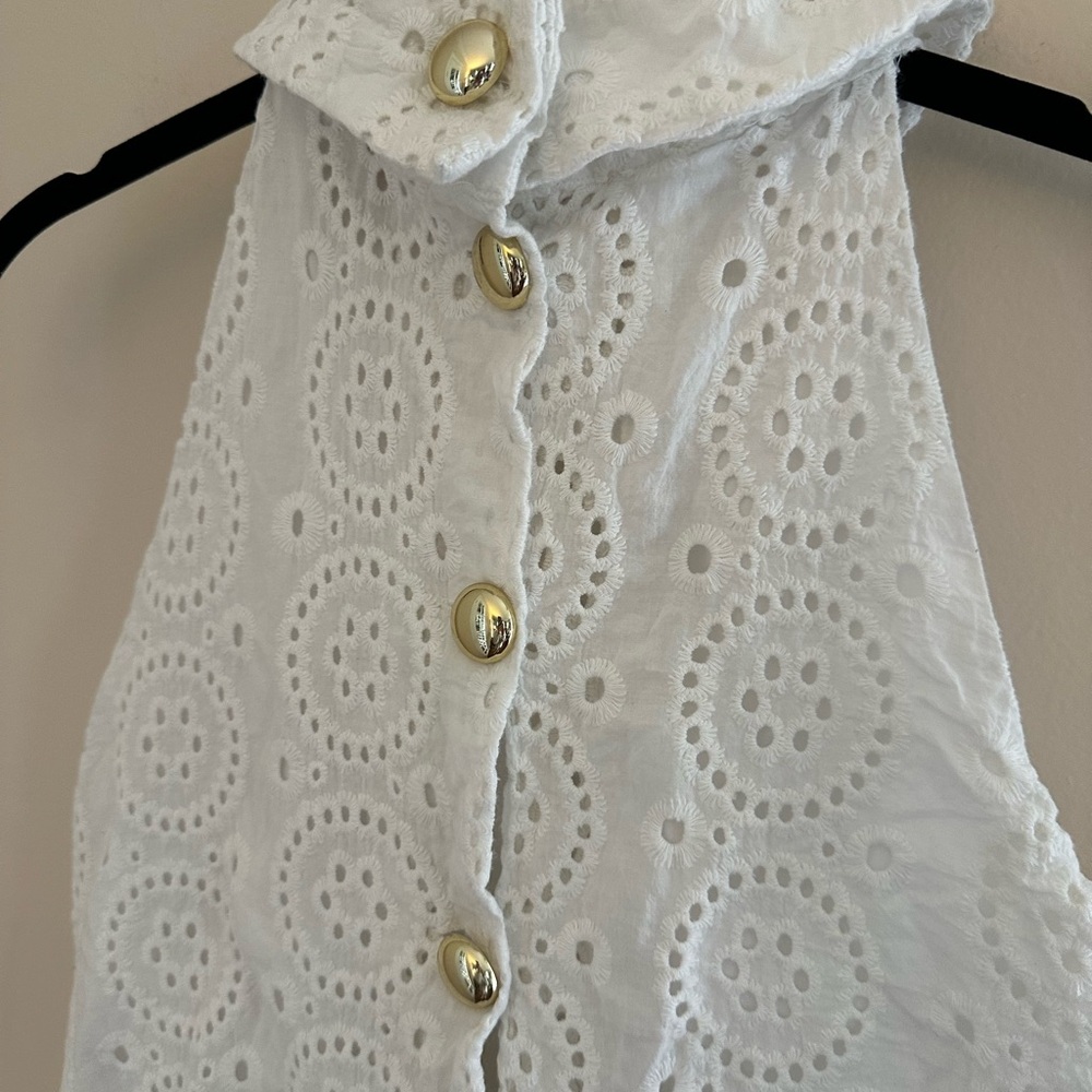 Sail to Sable White Eyelet Cowl Neck Top - Gold button back - Picture 2 of 5